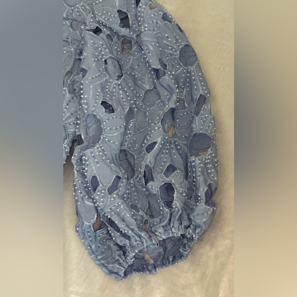 Midi Blue Floral Dress Clear Beaded Details Womens Medium Buddy Love Pamela - Picture 6 of 7